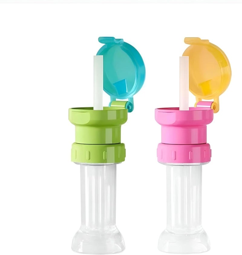 غطاء زجاجة مانع للتسرب - غطاء شرب متين وقابل لإعادة الاستخدام مع ماصة للأطفال، مثالي لمنع انسكاب الماء والعصائر، متوافق مع أي نوع من الزجاجات (2)